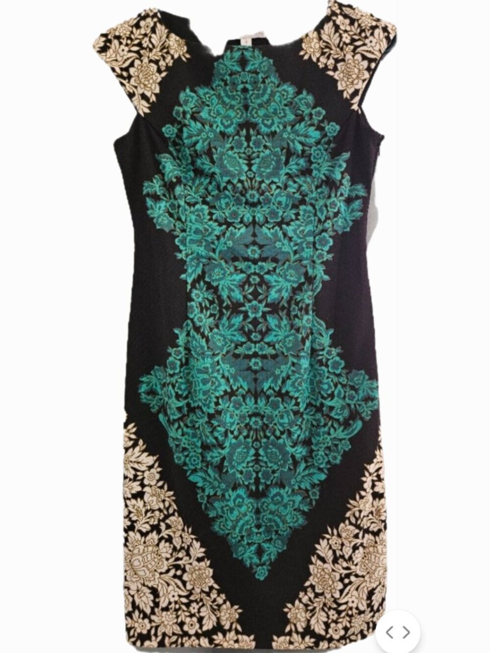 London Times Green Black White Floral Dress Size 4